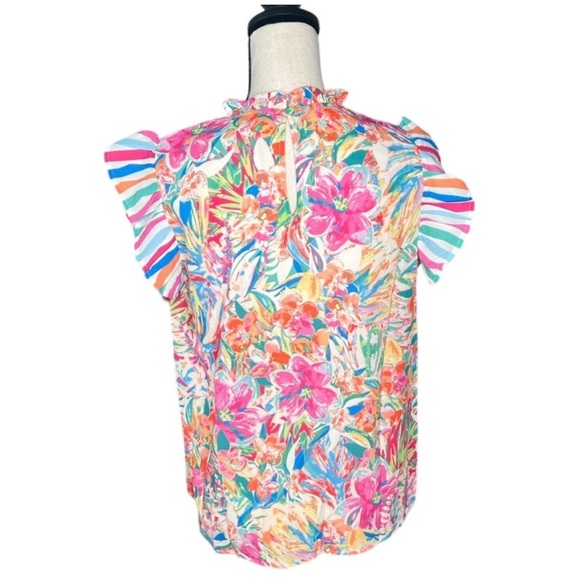 Flying Tomato Colorful Ruffle Floral Print Top Sizes Small-Large - Picture 9 of 12